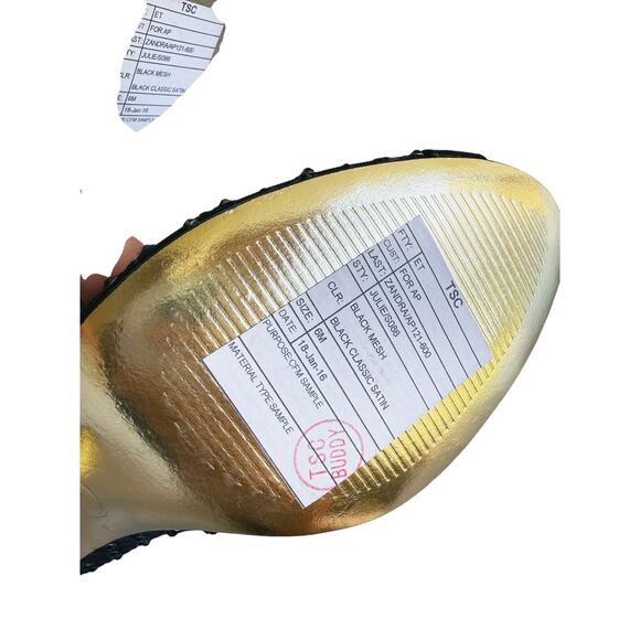 Adrianna Papell Jamie Peep Toe Pump Satin Heels Crystals Black 6M Evening Event - Picture 6 of 9